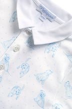 Blue Puppy Love Print Romper long sleeve