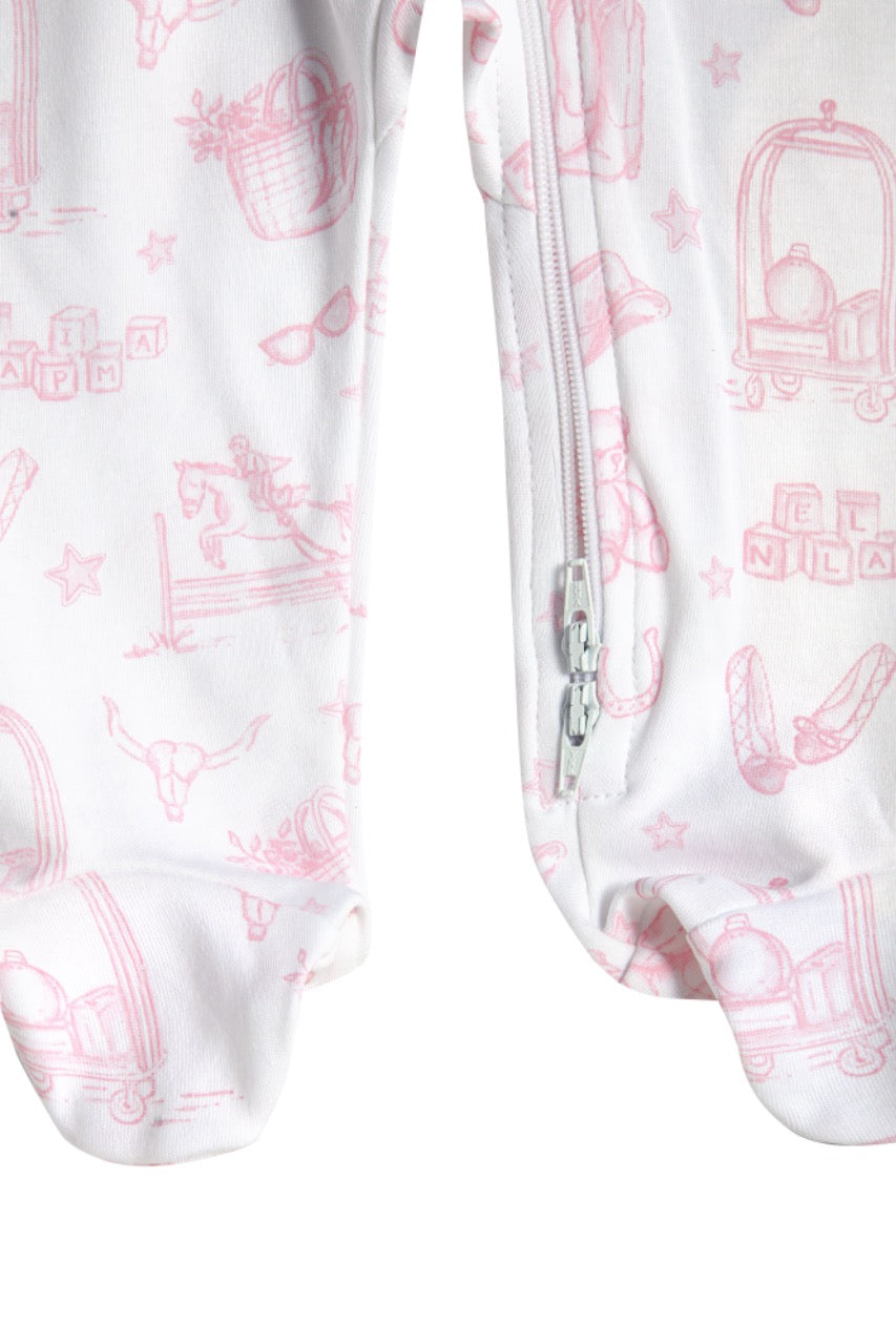 Pink Lone Star Toile Zipper Footie