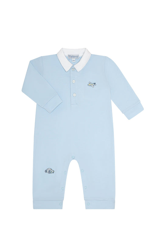 Mini Voyages Embroidery Romper LS
