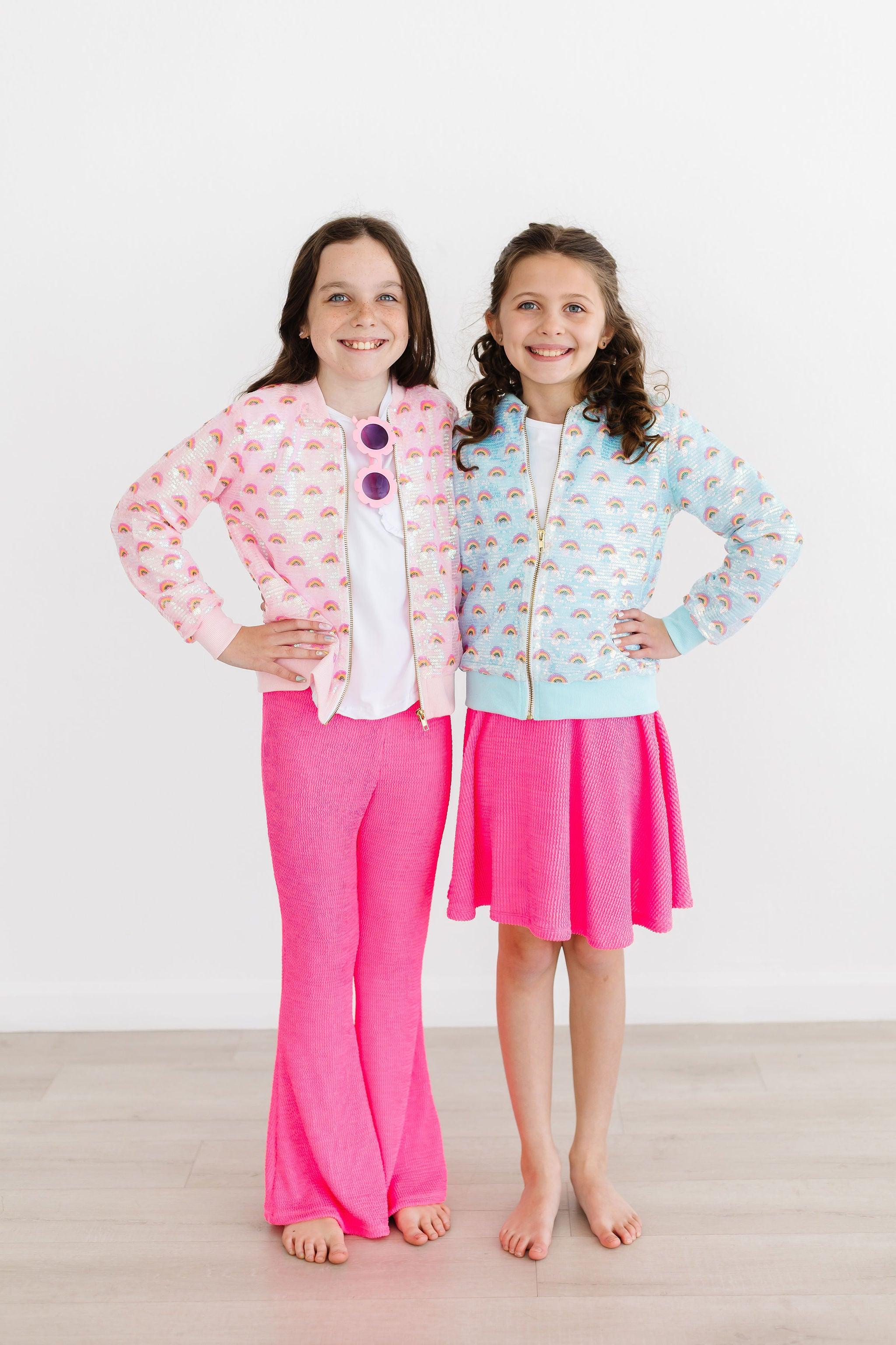 Girls Neon Pink Scrunchy Bell Bottoms