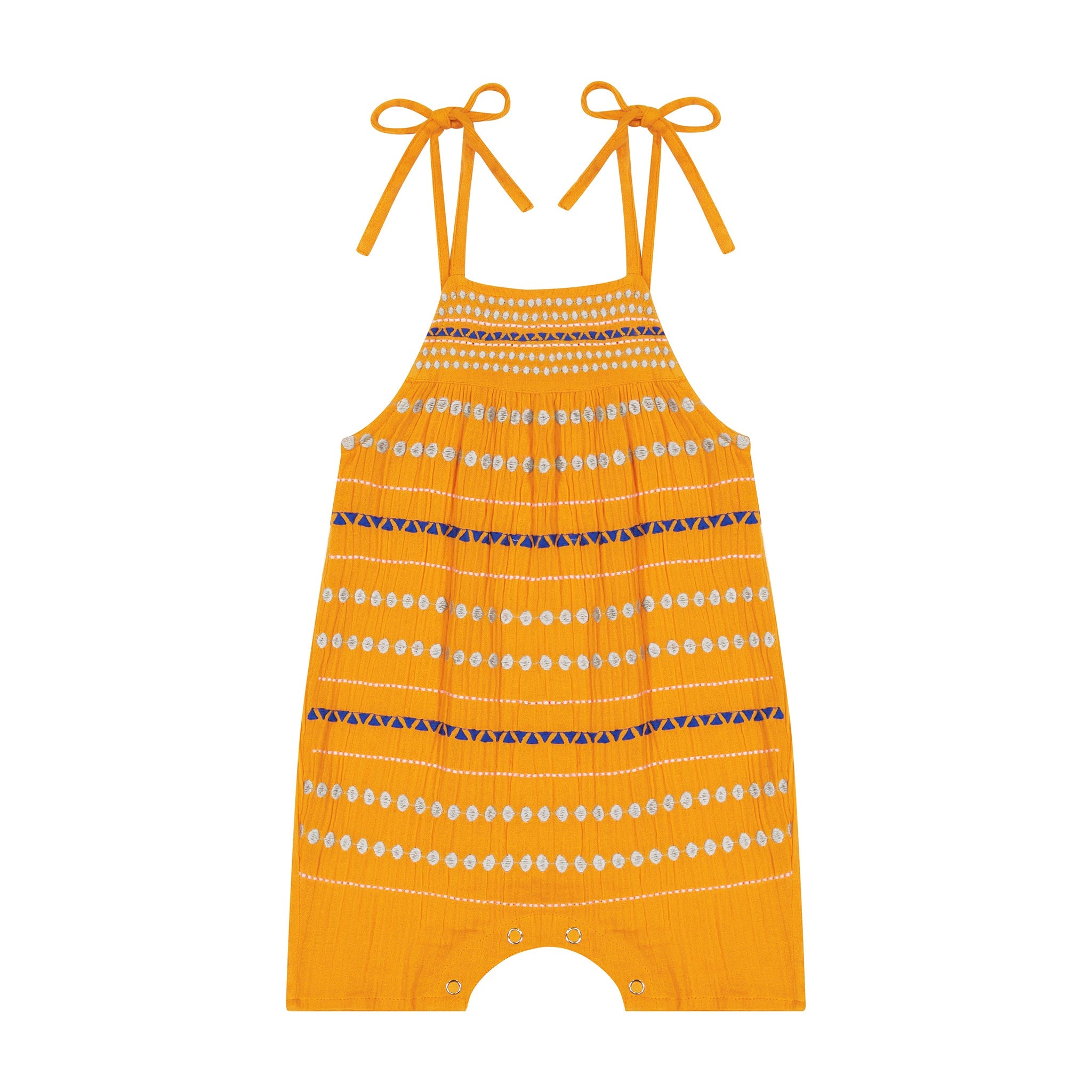 Marley Shoulder Tie Baby Romper Marigold Embroidery