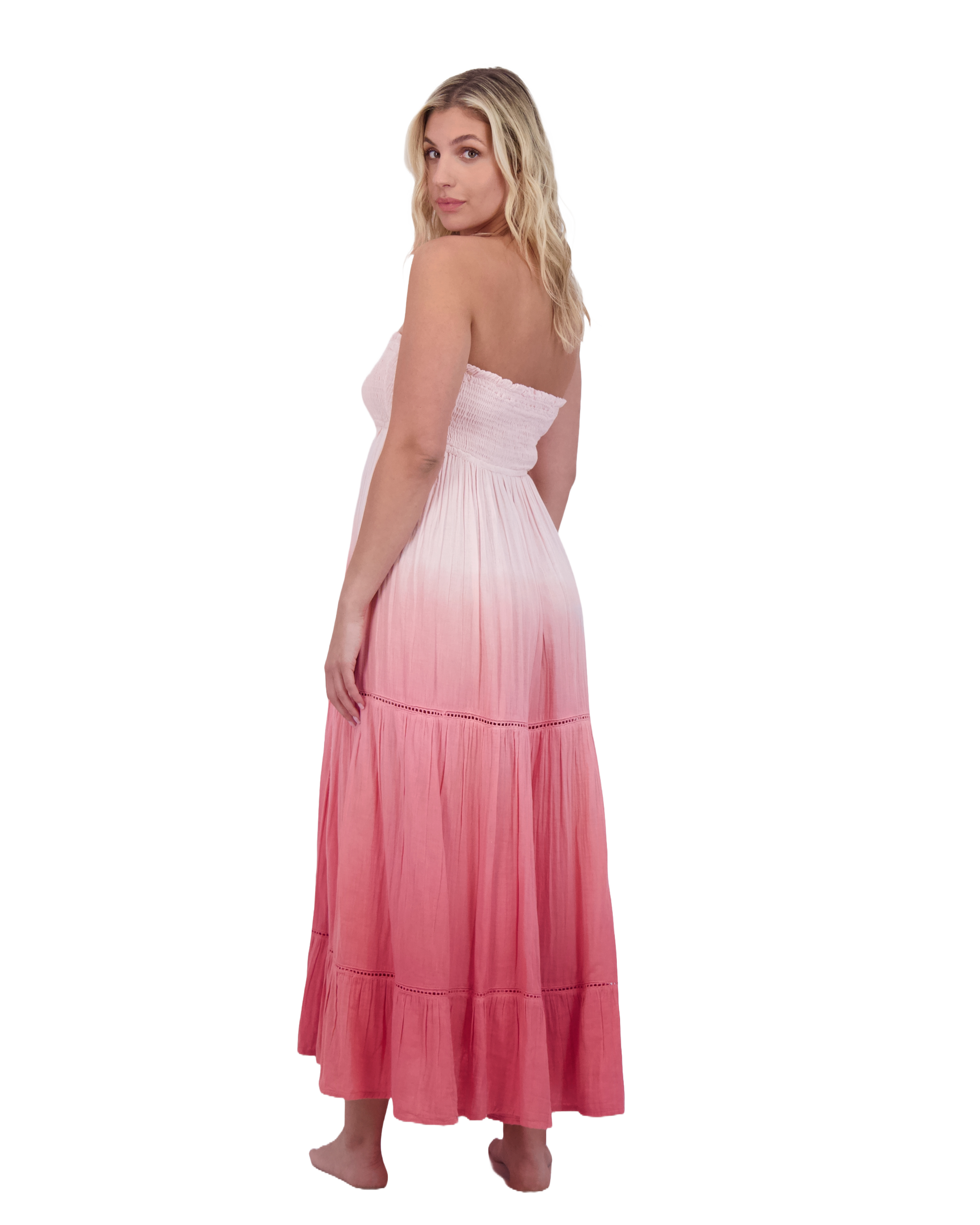 Fati Women's Strapless Maxi Dress Rose Ombre