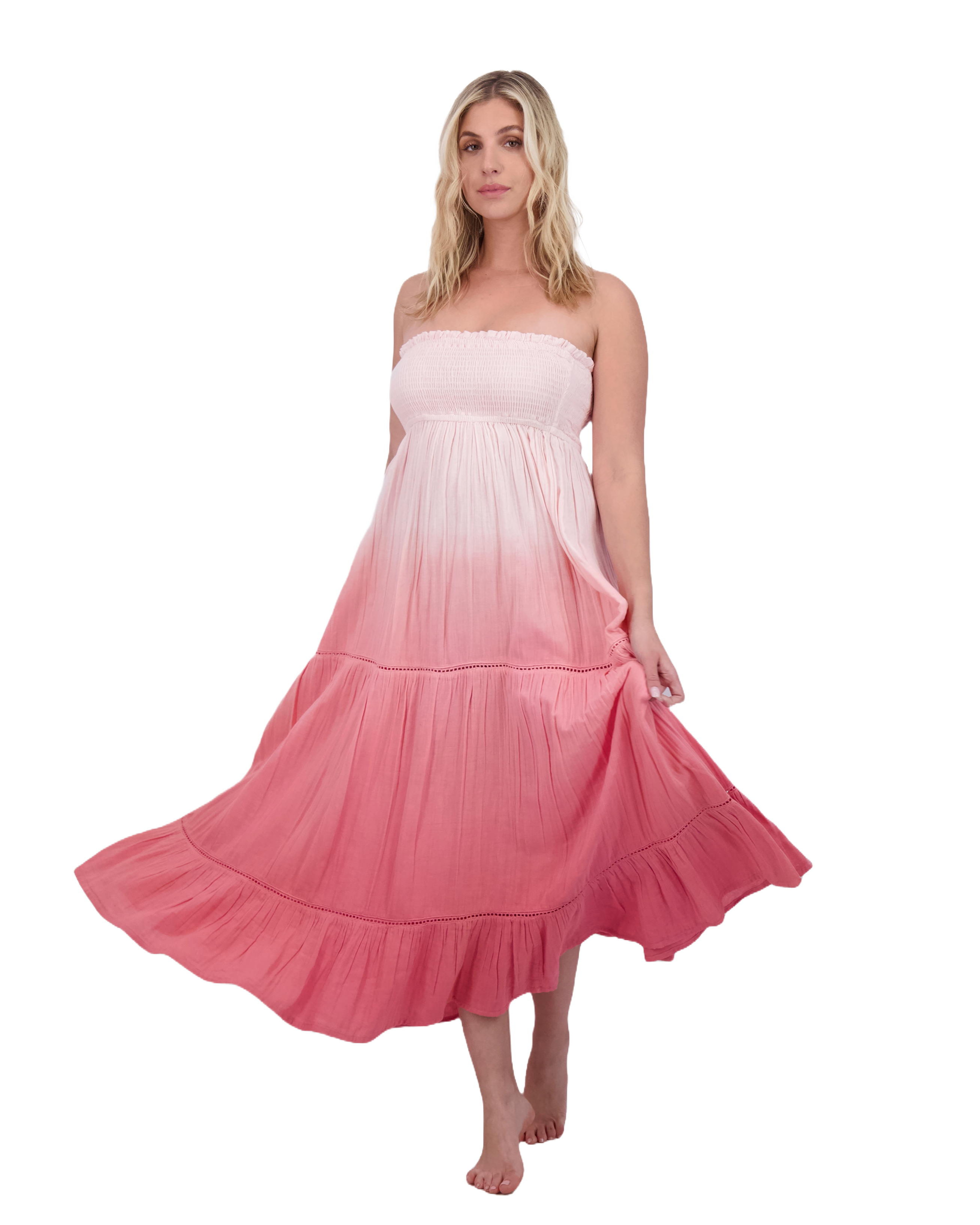 Fati Women's Strapless Maxi Dress Rose Ombre