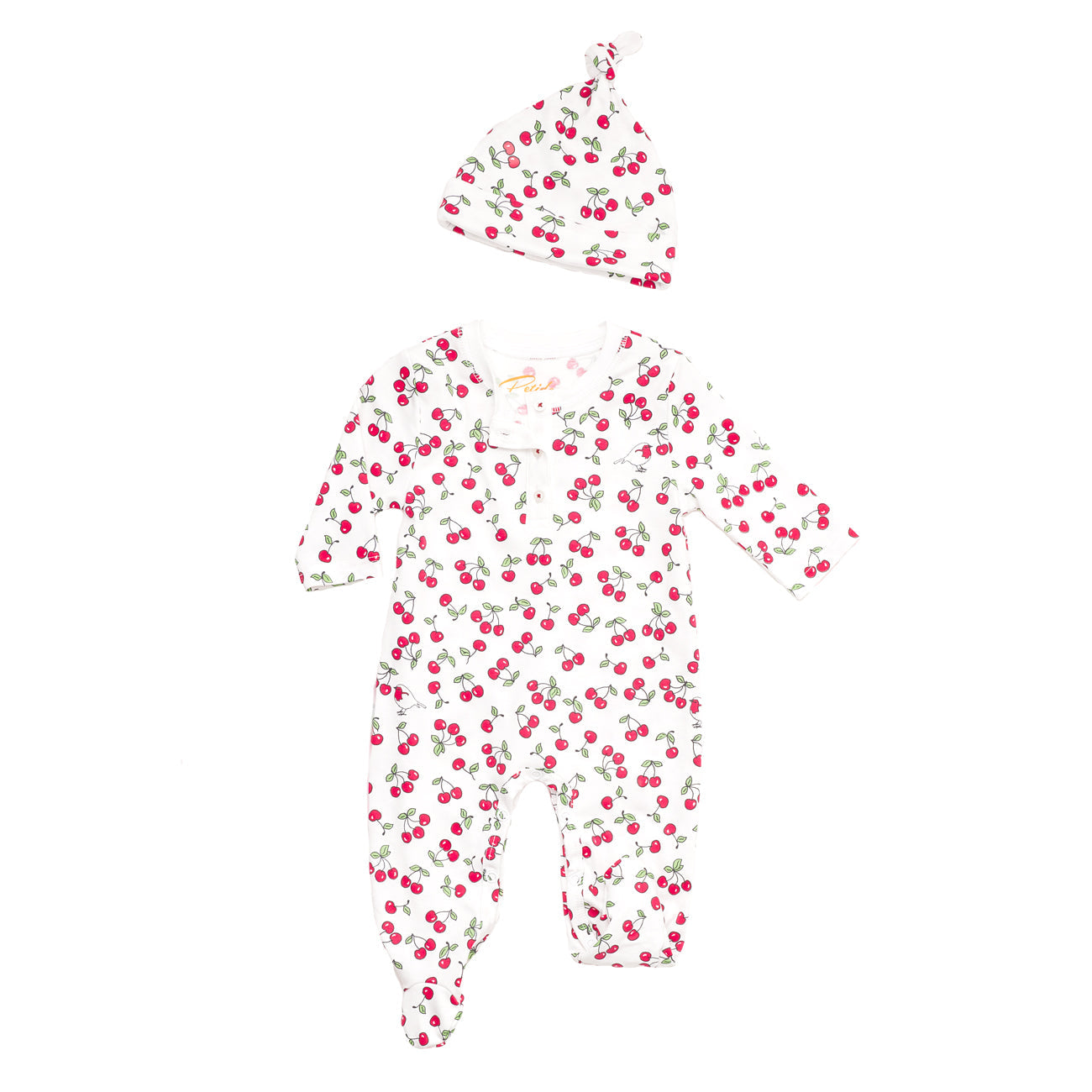 Cherries Onesie +Hat Baby Footie Pajama Set