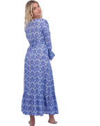 Genevieve Women's Ruffle Wrap Dress Blue Paisley