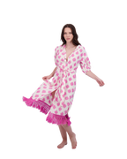 Estelle Women's Fringed Shirtdress White Pink Ikat