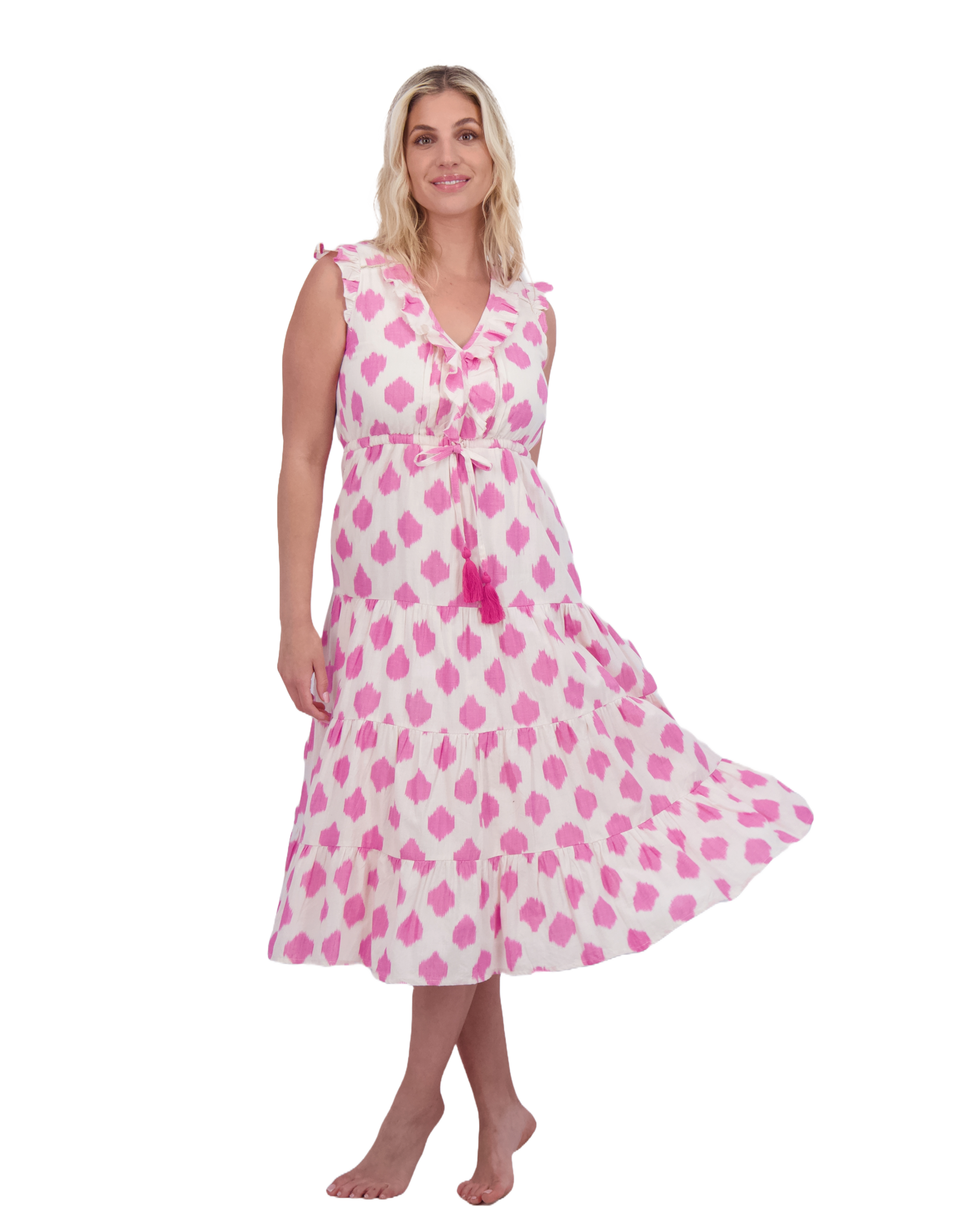 Giselle Women's Maxi Dress White Pink Ikat