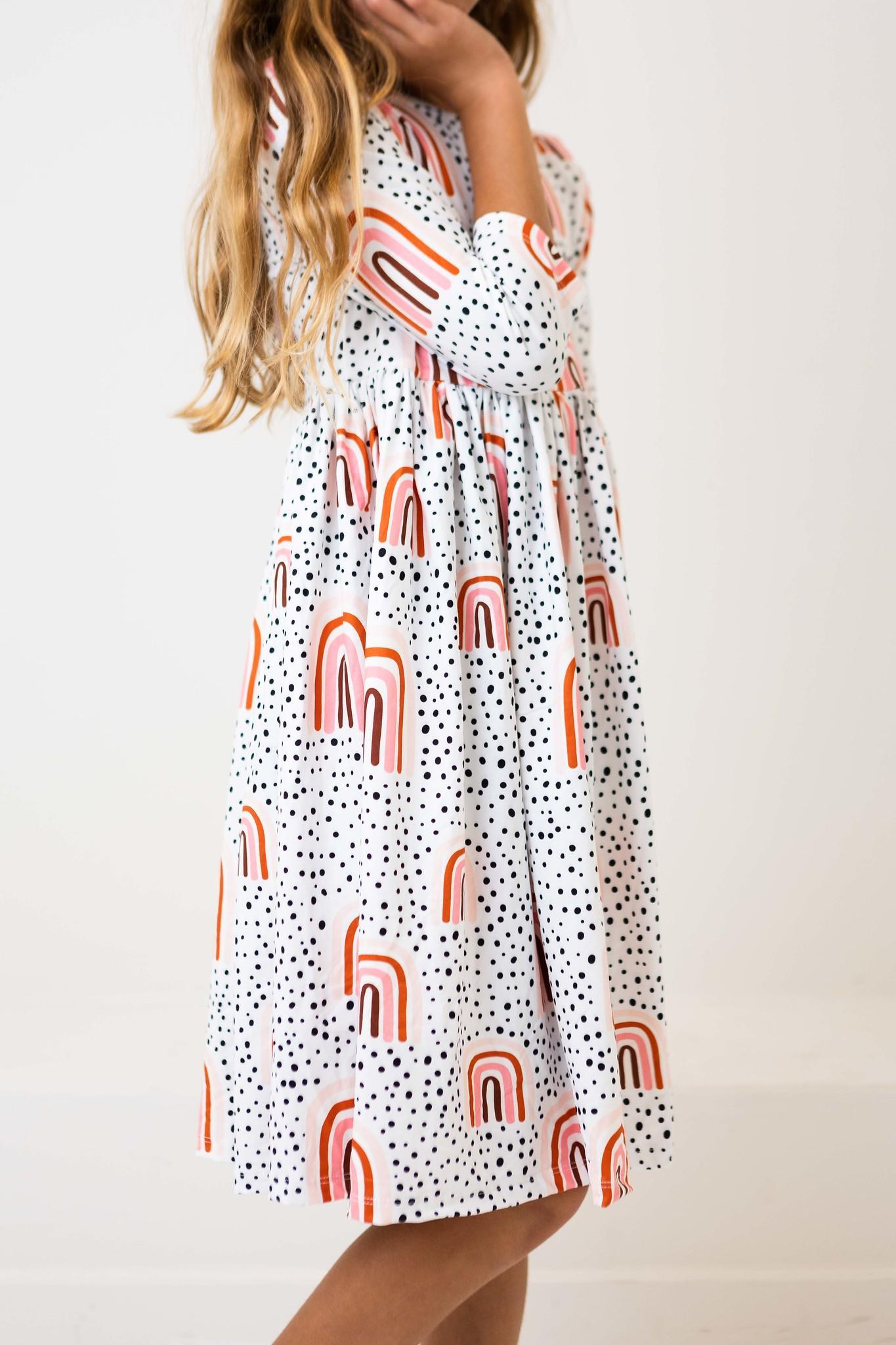 Girls Peach Rainbow Twirl Dress with Pockets