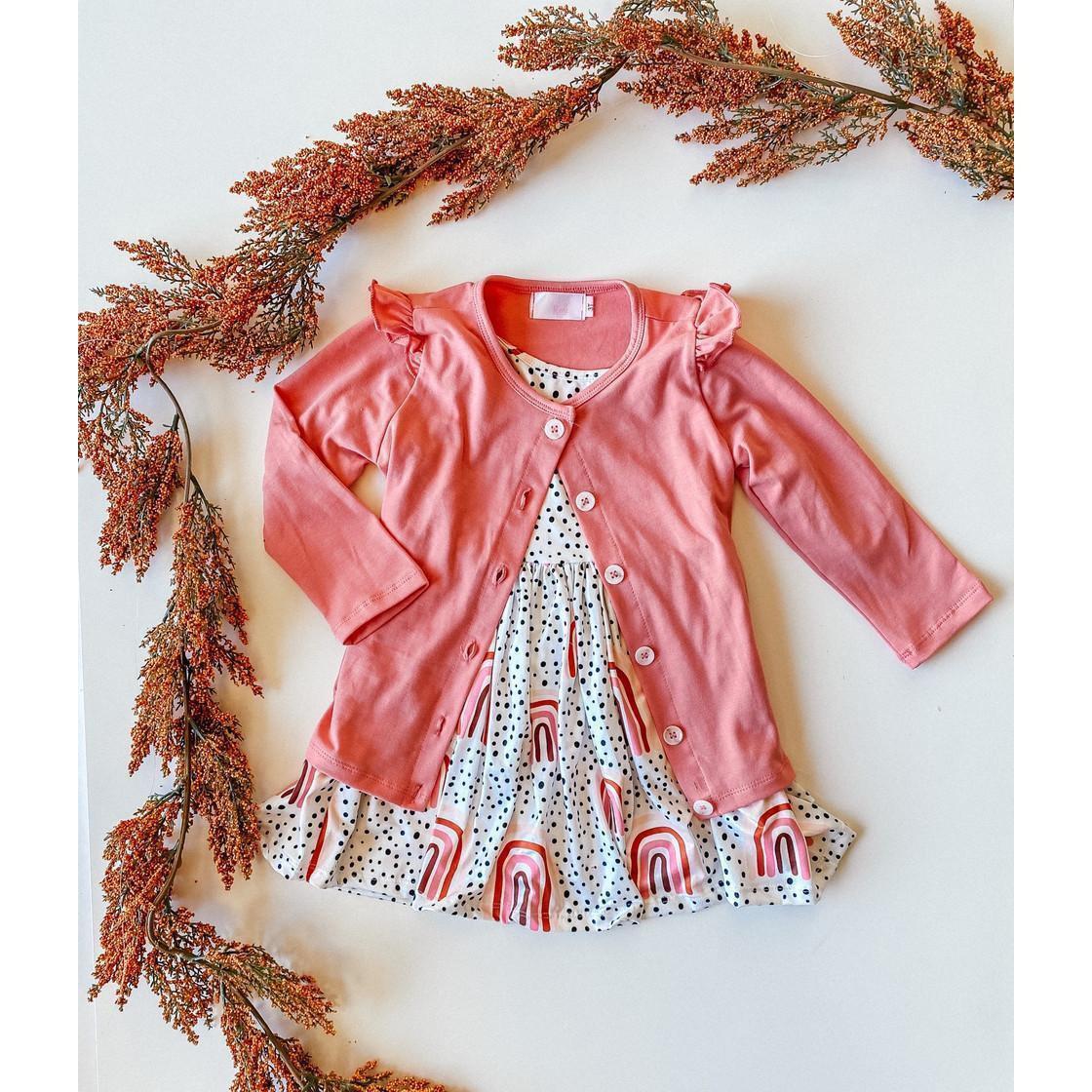 Girls Peach Rainbow Twirl Dress with Pockets