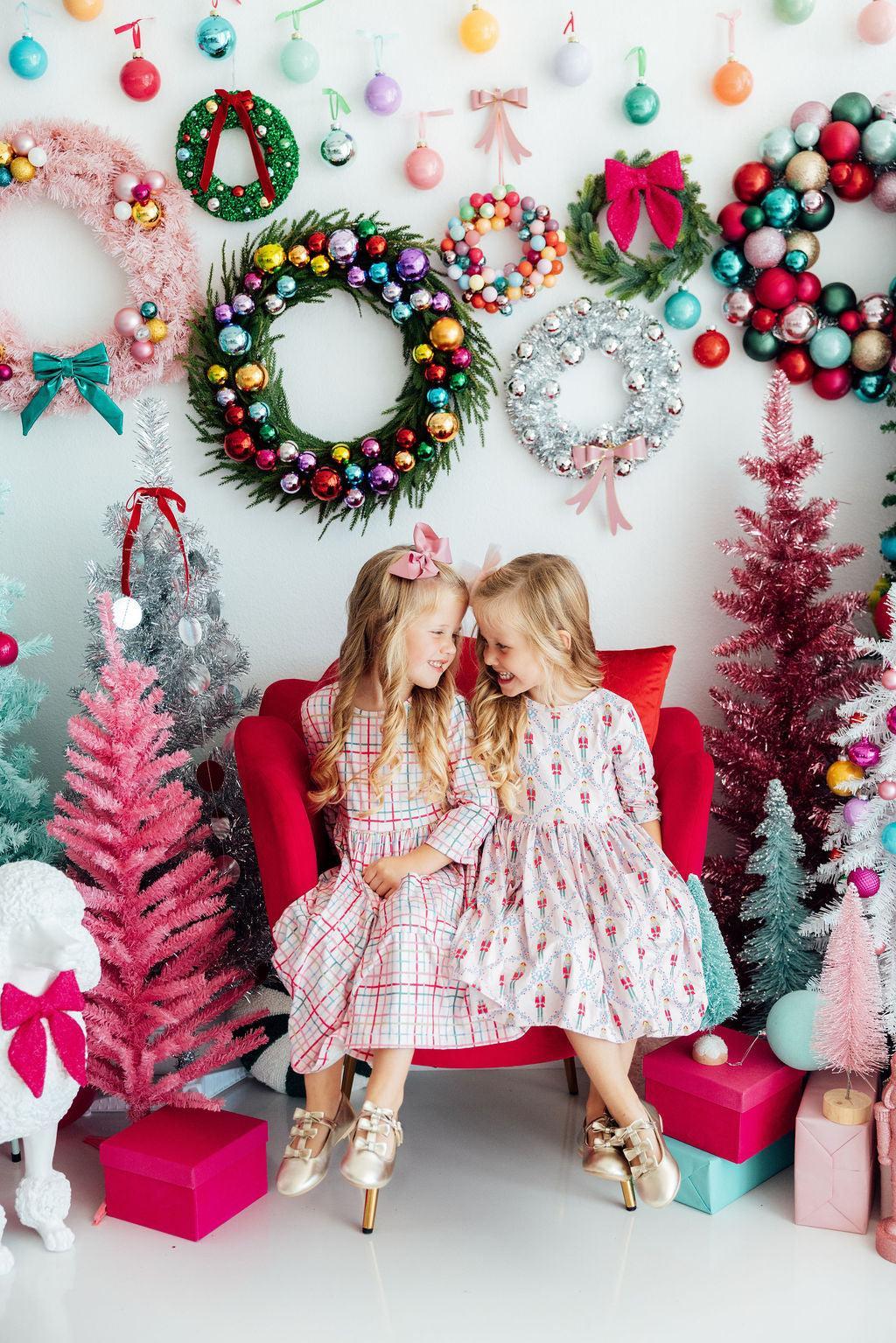 Pink Plaid 3/4 Sleeve Pocket Twirl Dress