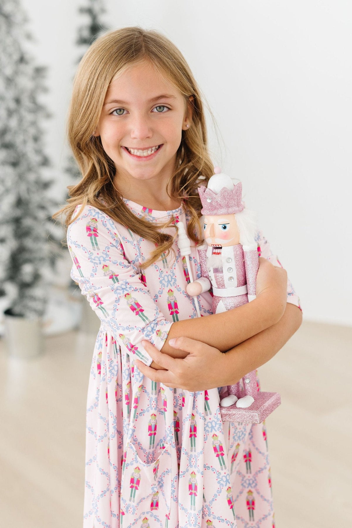 Pink Nutcracker 3/4 Sleeve Pocket Twirl Dress