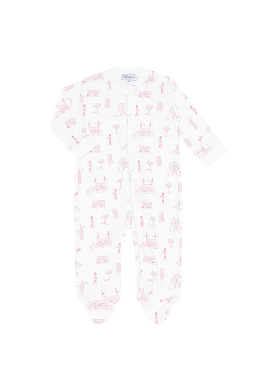 Pink London Toile Zipper Footie
