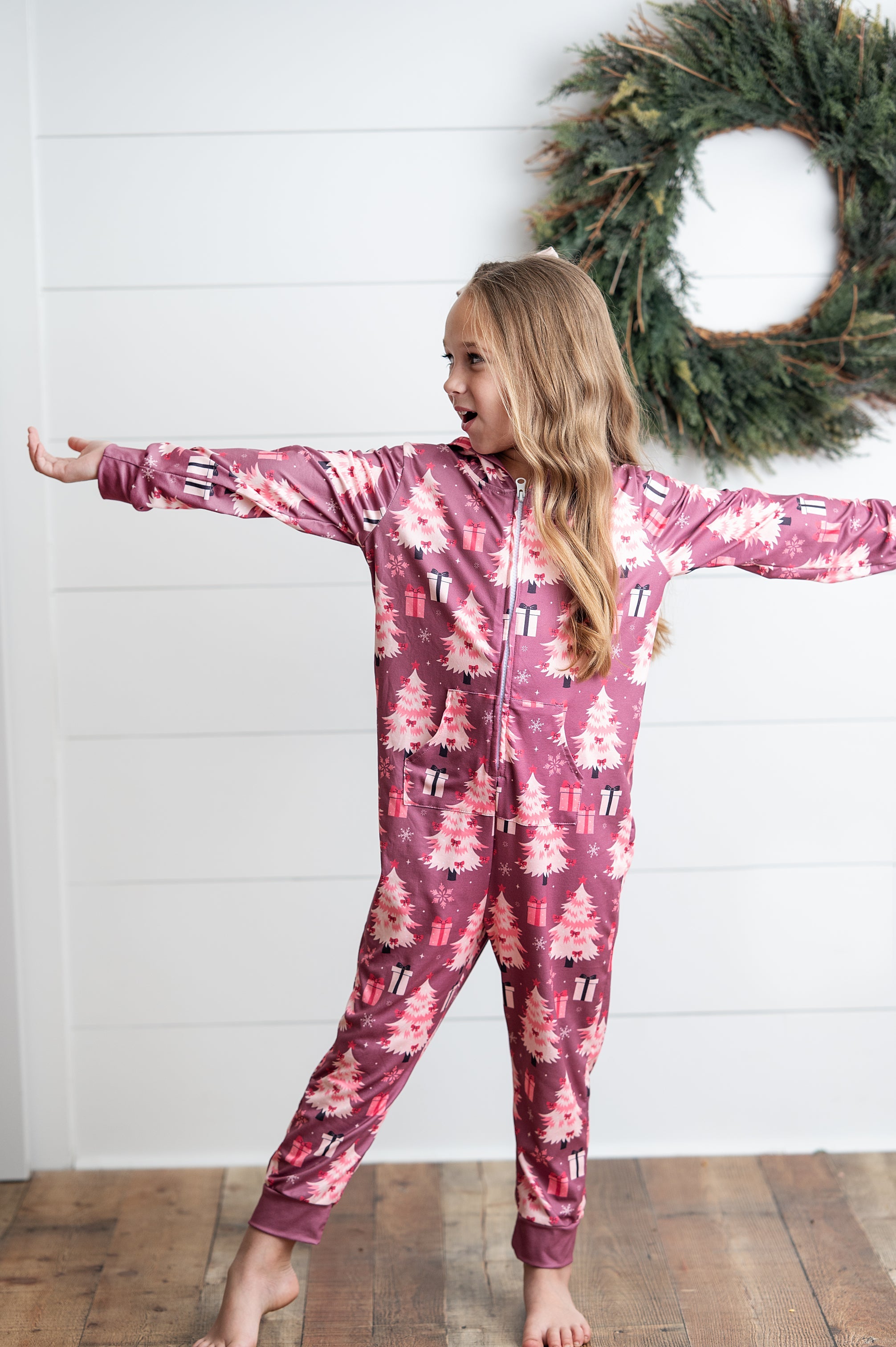 Pink Tree Zip Onesie