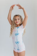 Pink and Blue Bow Shortie Leotard