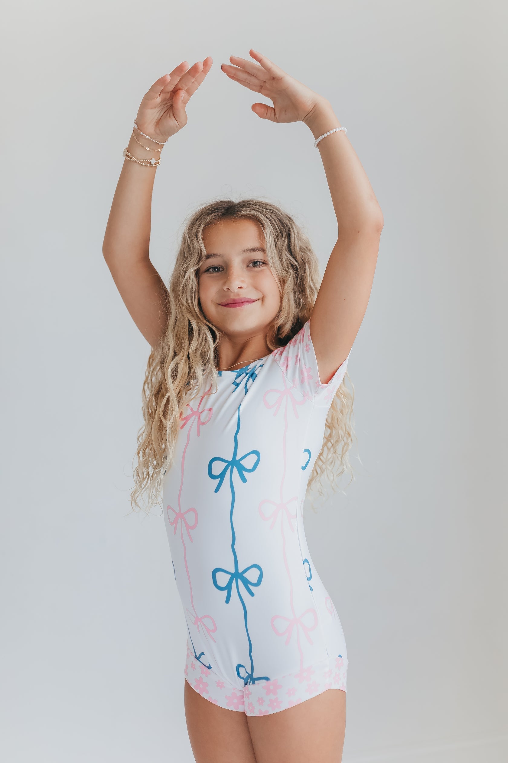 Pink and Blue Bow Shortie Leotard