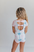 Pink and Blue Bow Shortie Leotard