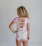 Pink and Yellow Floral Shortie Leotard