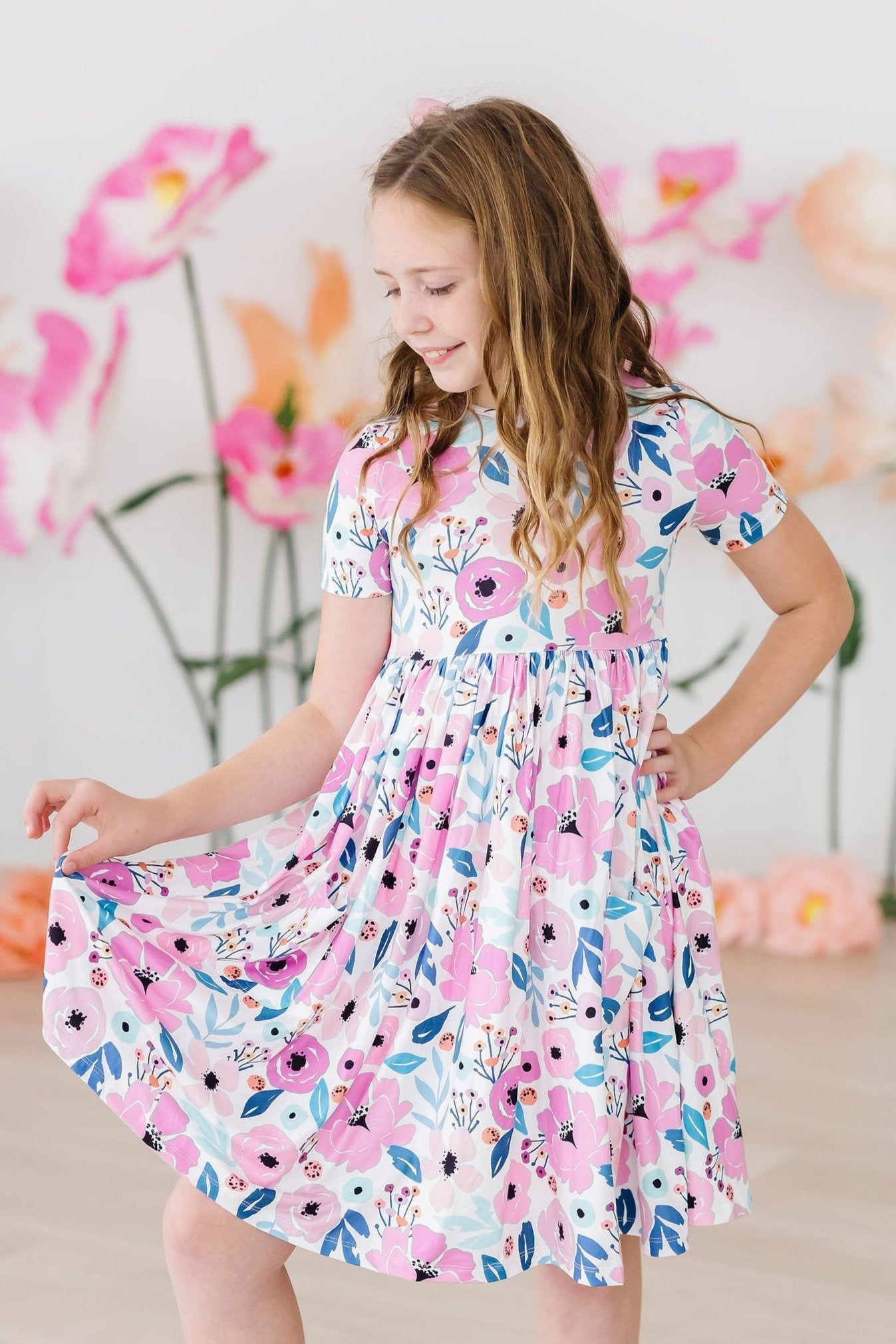Girls Short Sleeve Pocket Twirl Dress