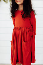 Pumpkin Spice 3/4 Sleeve Pocket Twirl Dress