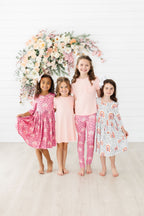 Peach Rainbow 3/4 Sleeve Pocket Twirl Dress