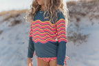 Emily Navy Wave Long Sleeve Rash Guard Swimsuit