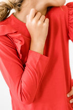 Red Long Sleeve Ruffle Tee