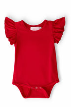 Red Short Sleeve Flutter Bodysuit
