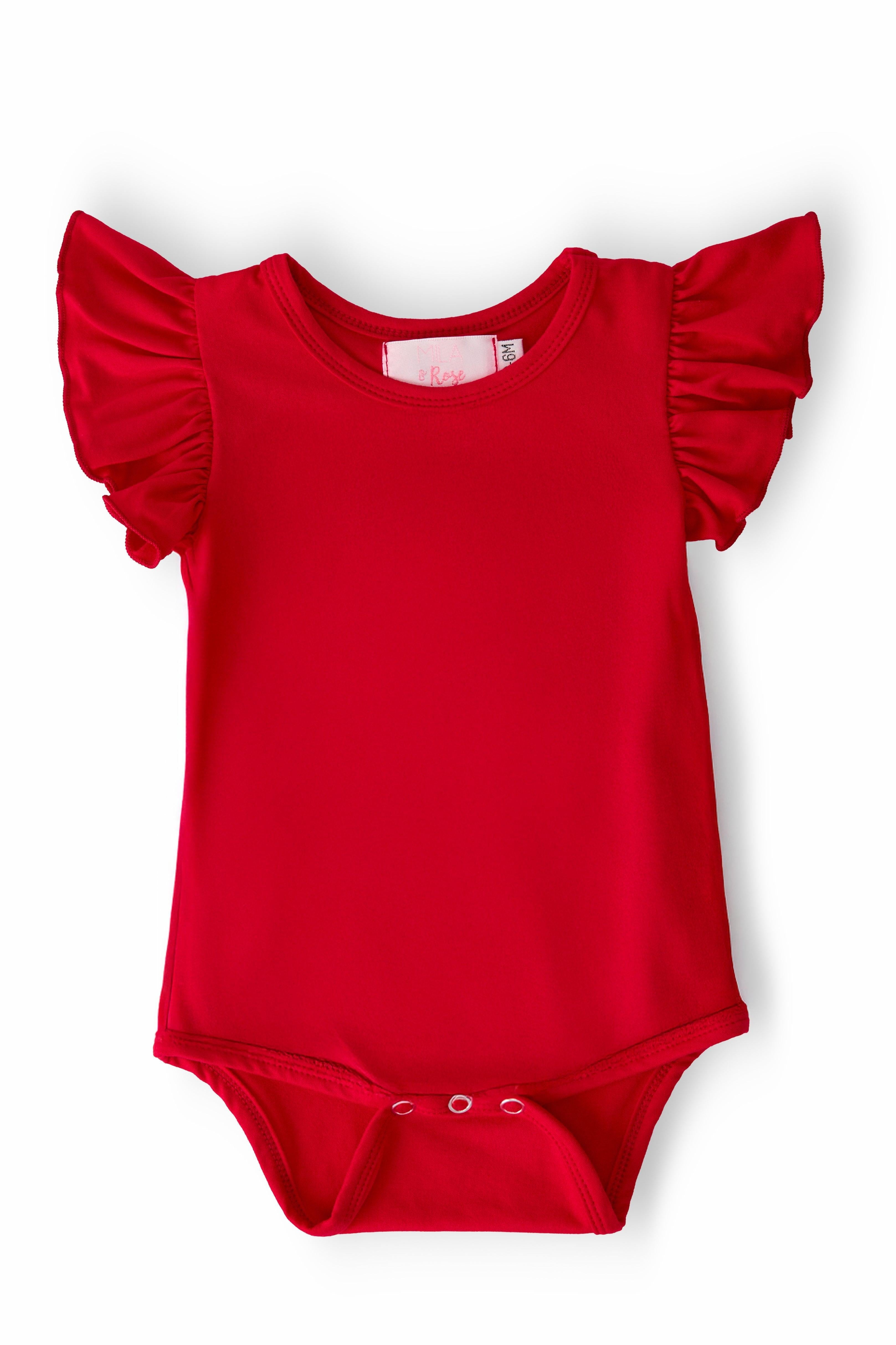 Red Short Sleeve Flutter Bodysuit