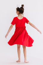 Red Short Sleeve Pocket Twirl Dress