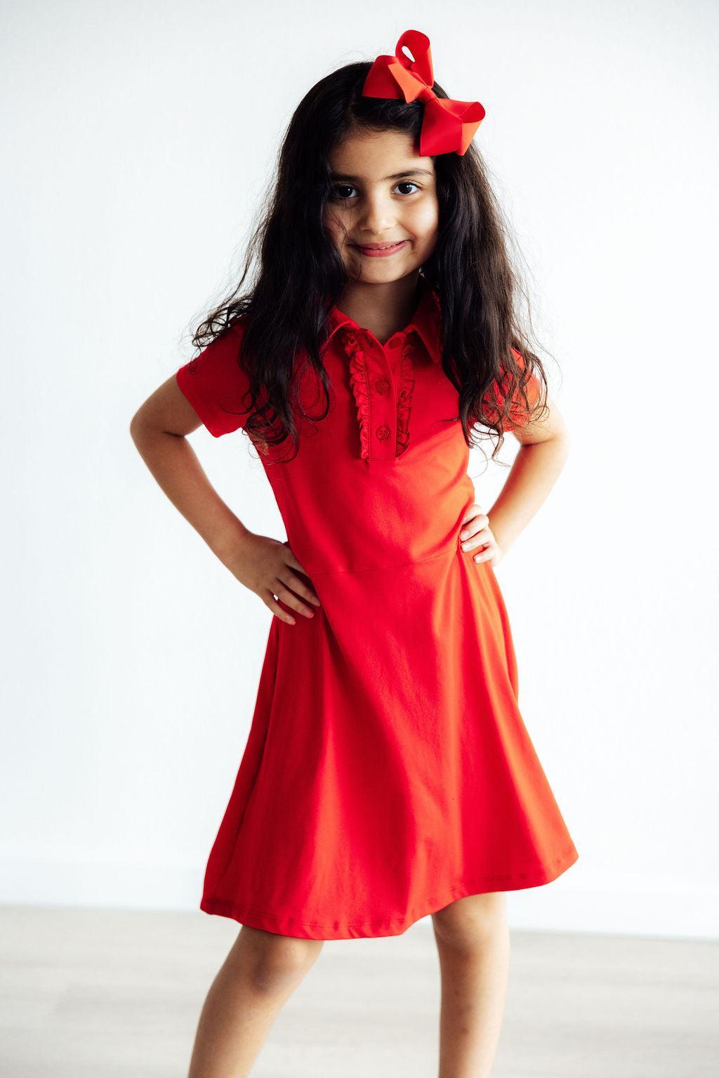 Red Short Sleeve Polo Dress