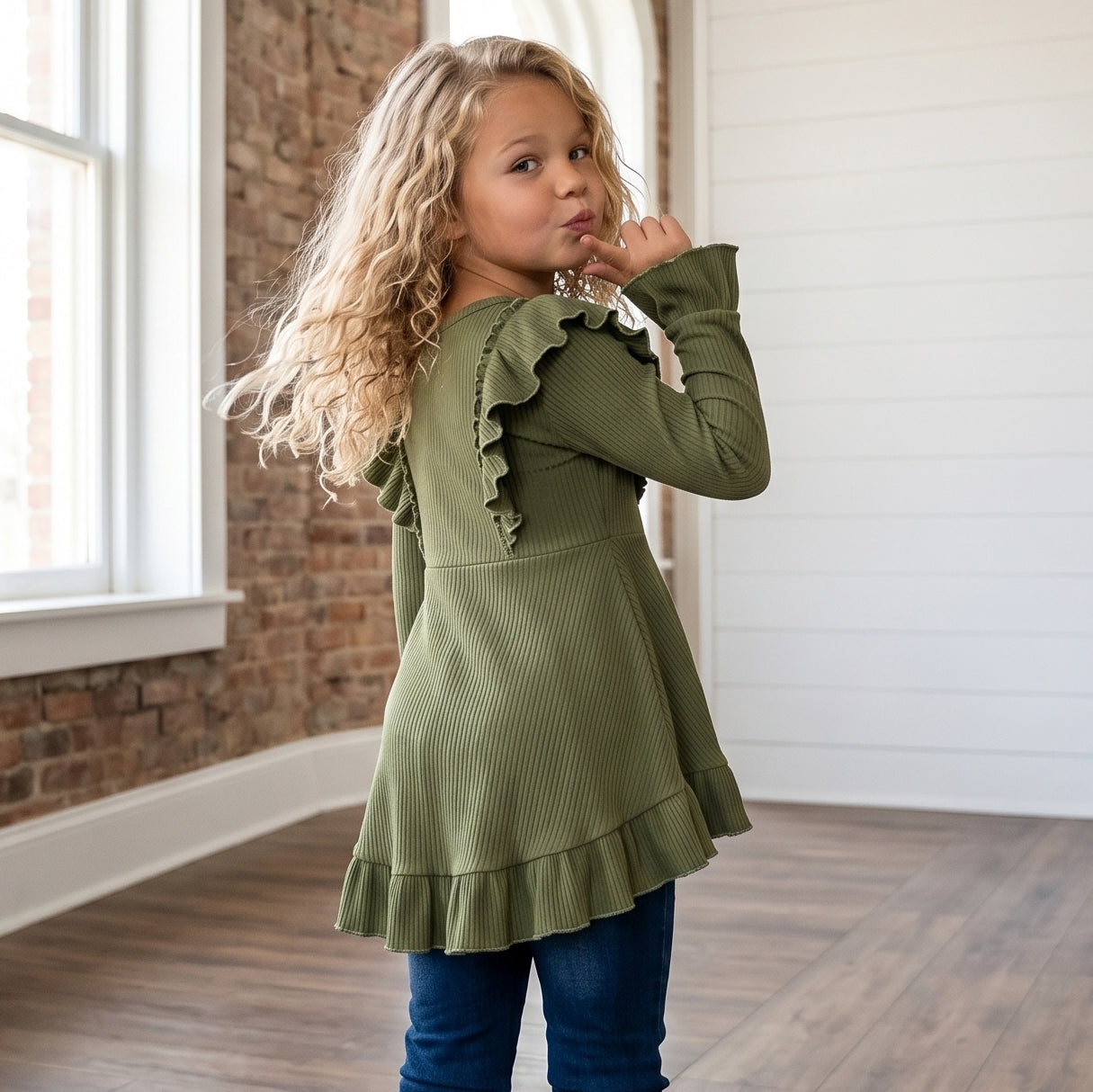 Olive Ribbed Shirt