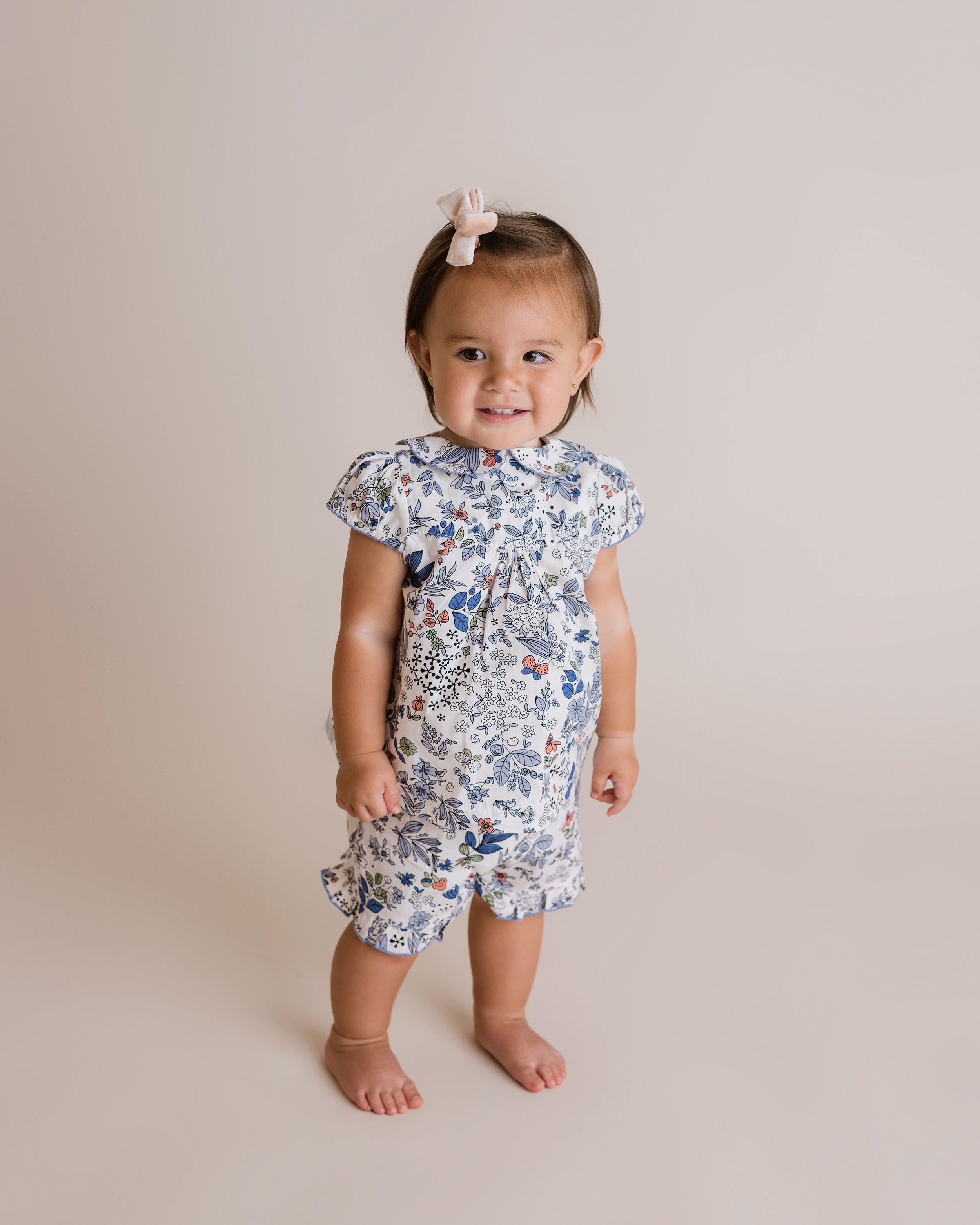 Baby Girl Ruffle Trim Shorts, Blue Multi