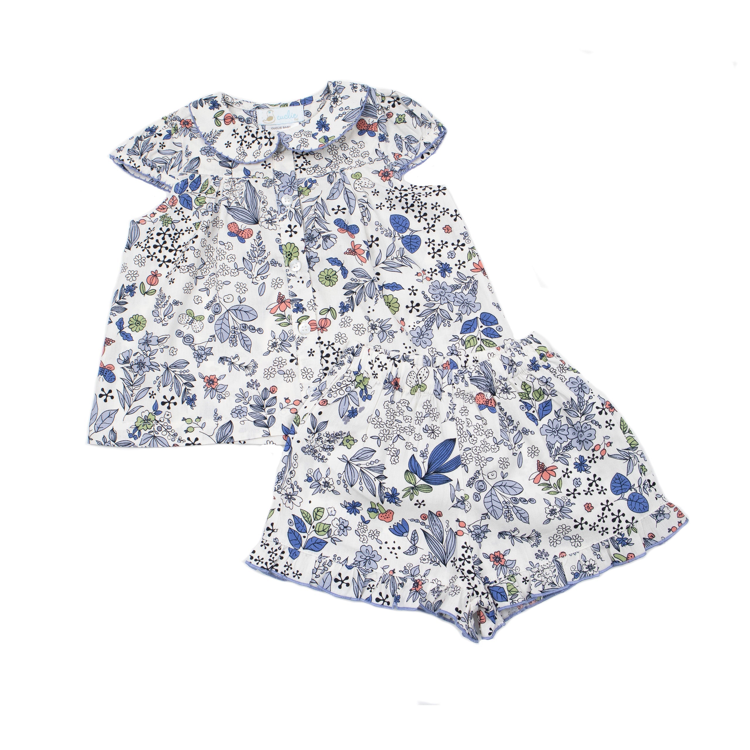 Baby Girl Ruffle Trim Shorts, Blue Multi