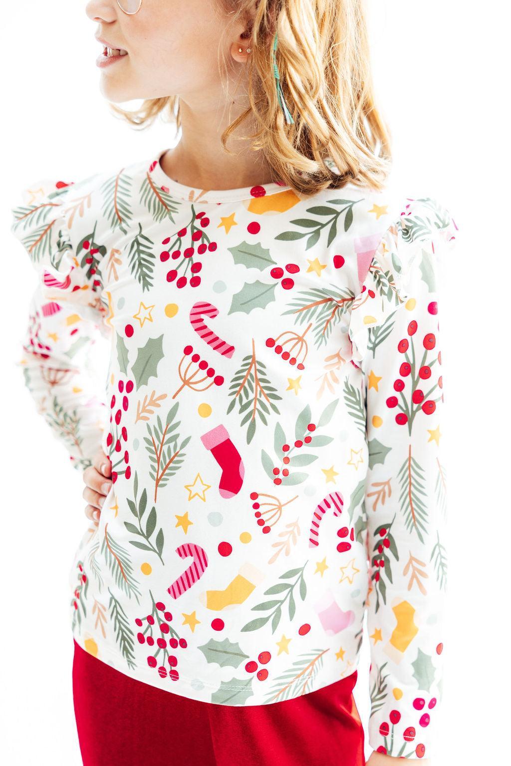 Holly Jolly Christmas Long Sleeve Ruffle Tee