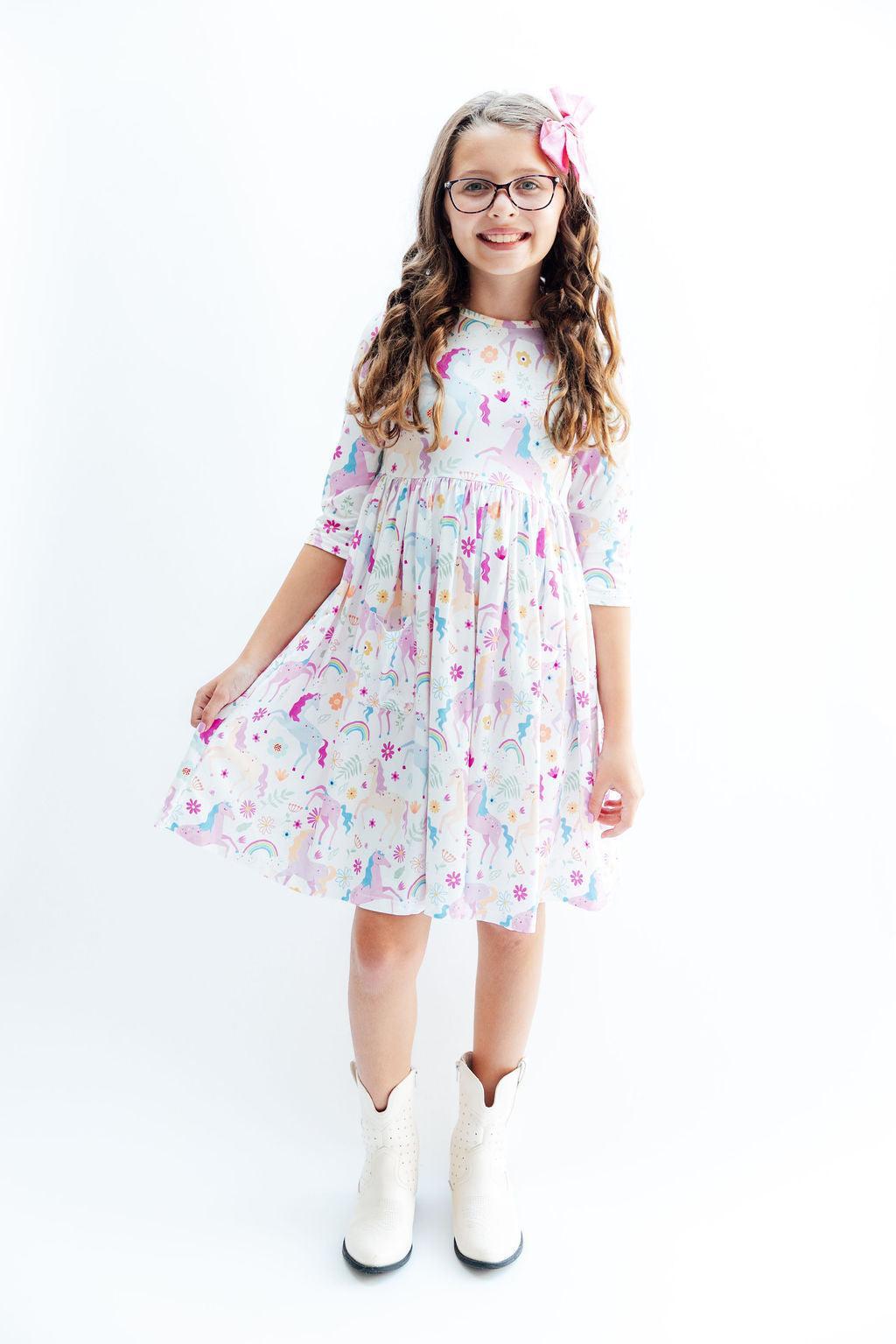 SALE Rainbow Vibes 3/4 Sleeve Pocket Twirl Dress