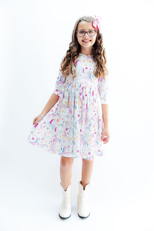 SALE Rainbow Vibes 3/4 Sleeve Pocket Twirl Dress