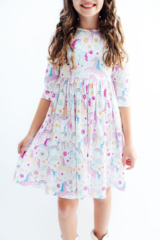 SALE Rainbow Vibes 3/4 Sleeve Pocket Twirl Dress