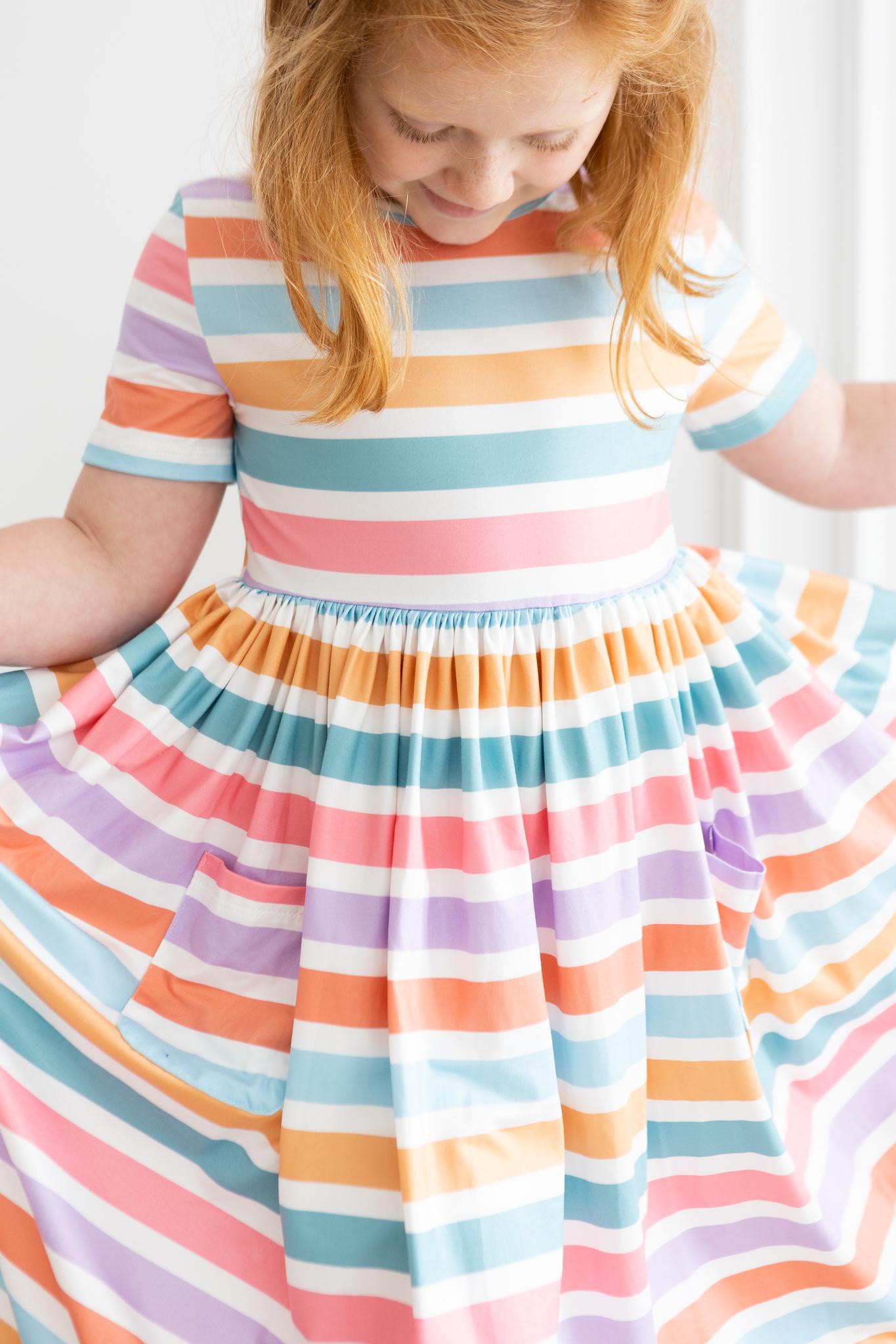 Girls Spring Stripes Twirl Dress with Pockets