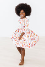 SALE Falling Leaves 3/4 Sleeve Pocket Twirl Dress