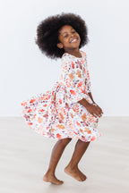 SALE Falling Leaves 3/4 Sleeve Pocket Twirl Dress