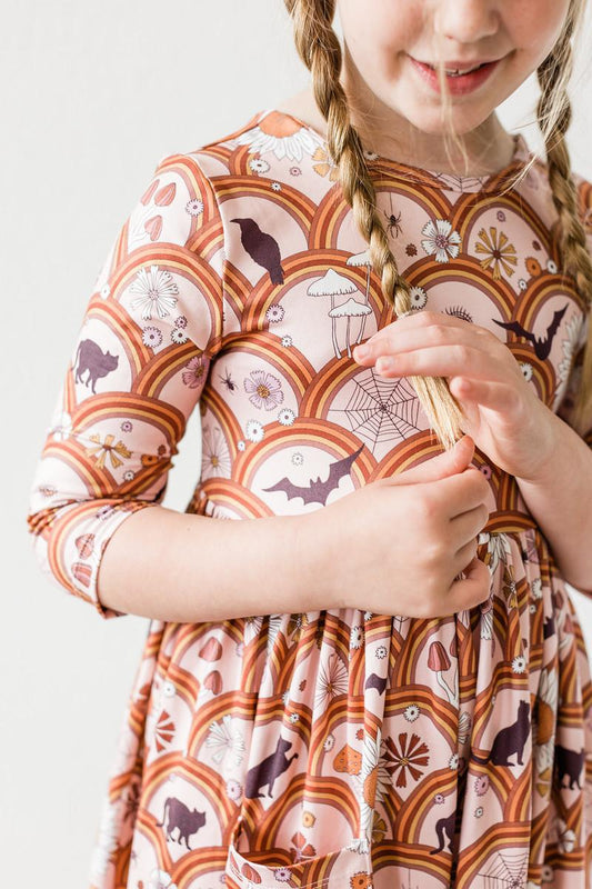 SALE Hocus Pocus 3/4 Sleeve Pocket Twirl Dress