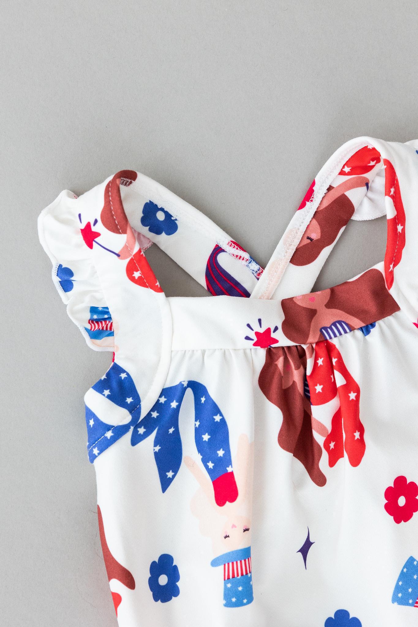 USA Ruffle Cross Back Romper