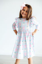Pumpkin Picnic 3/4 Sleeve Ruffle Twirl Dress