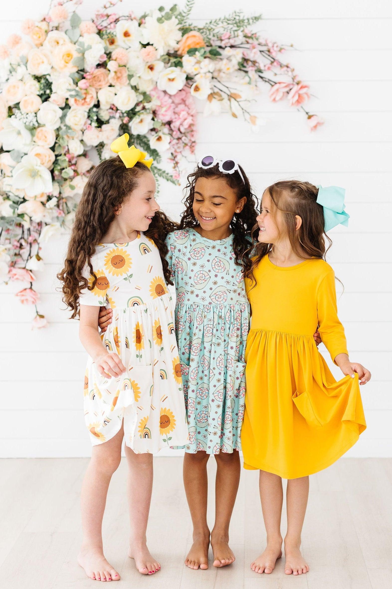 Girls Spring Snails Twirl Dress with Pockets