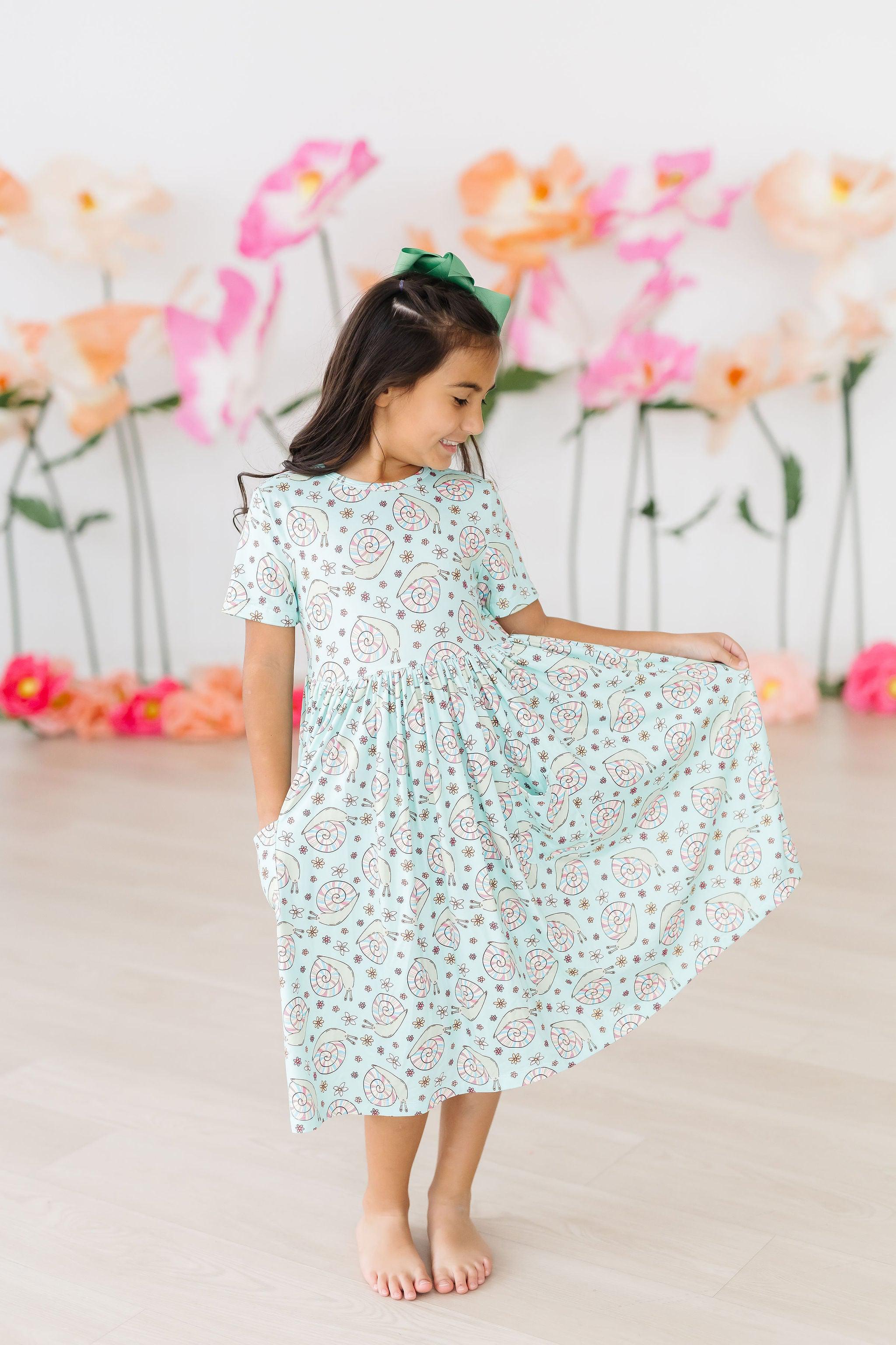 Girls Spring Snails Twirl Dress with Pockets