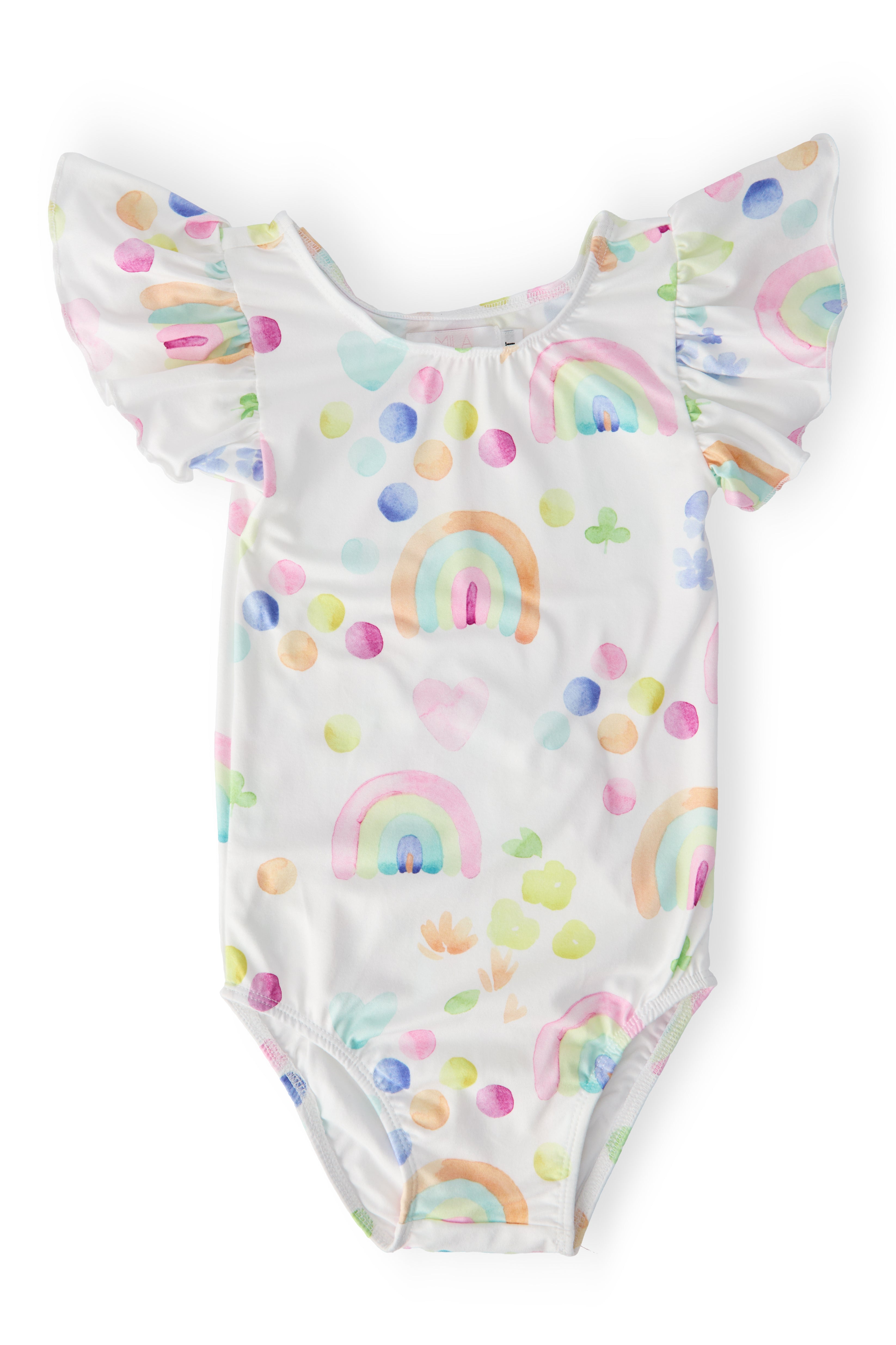 Watercolor Rainbows Short Sleeve Flutter Sleeve Leotard