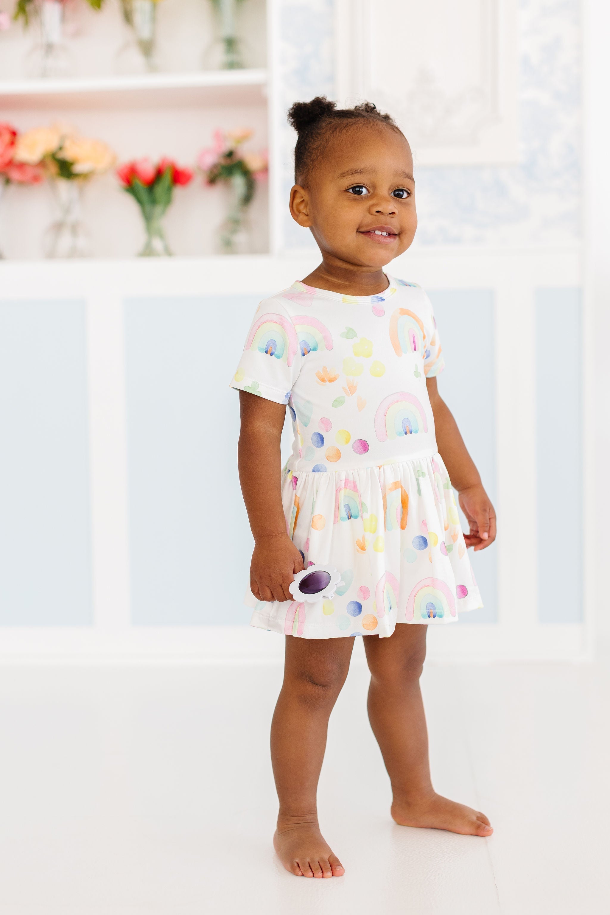 Watercolor Rainbows Short Sleeve Twirl Bodysuit