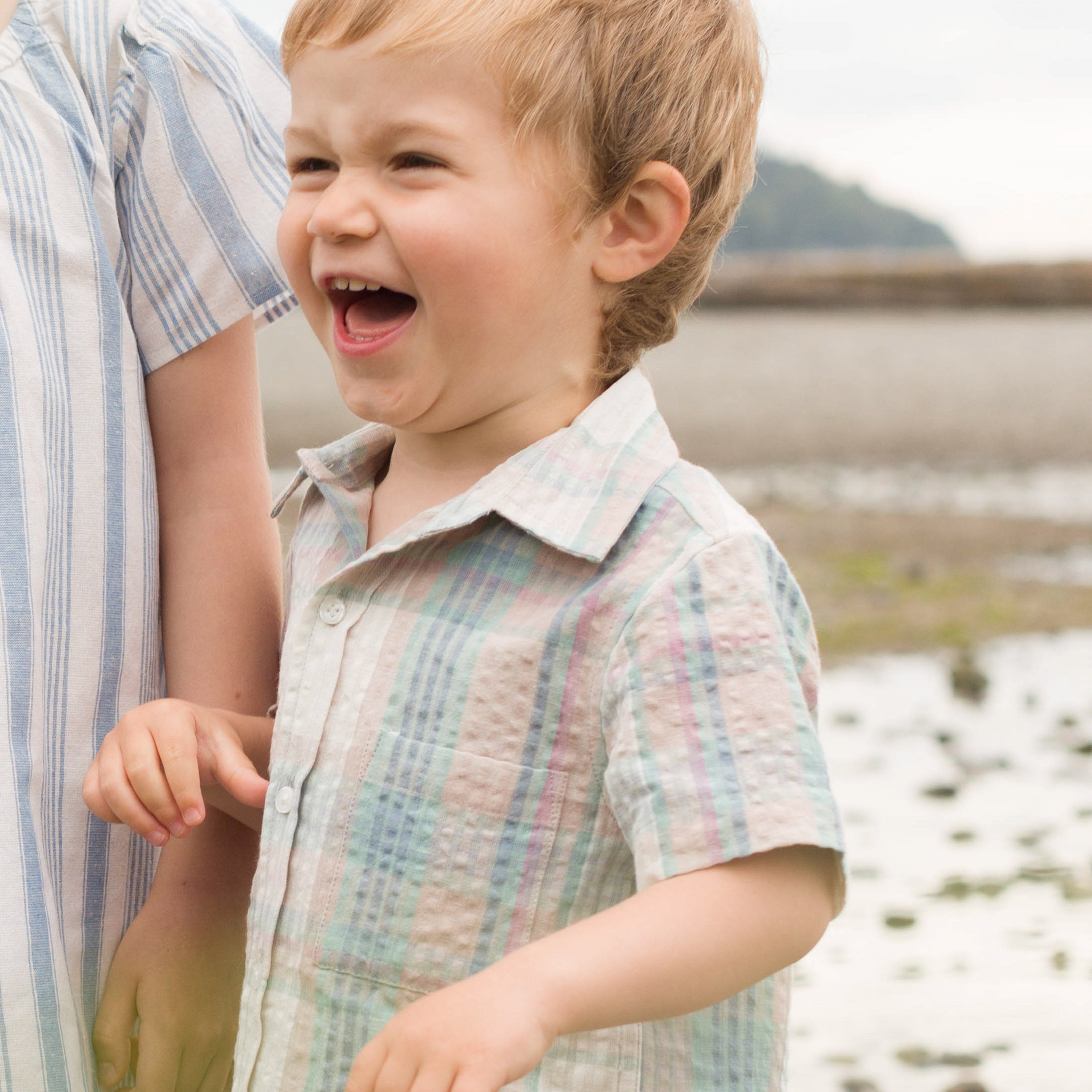 Boys Arctic Blue Seersucker Collar Shirt