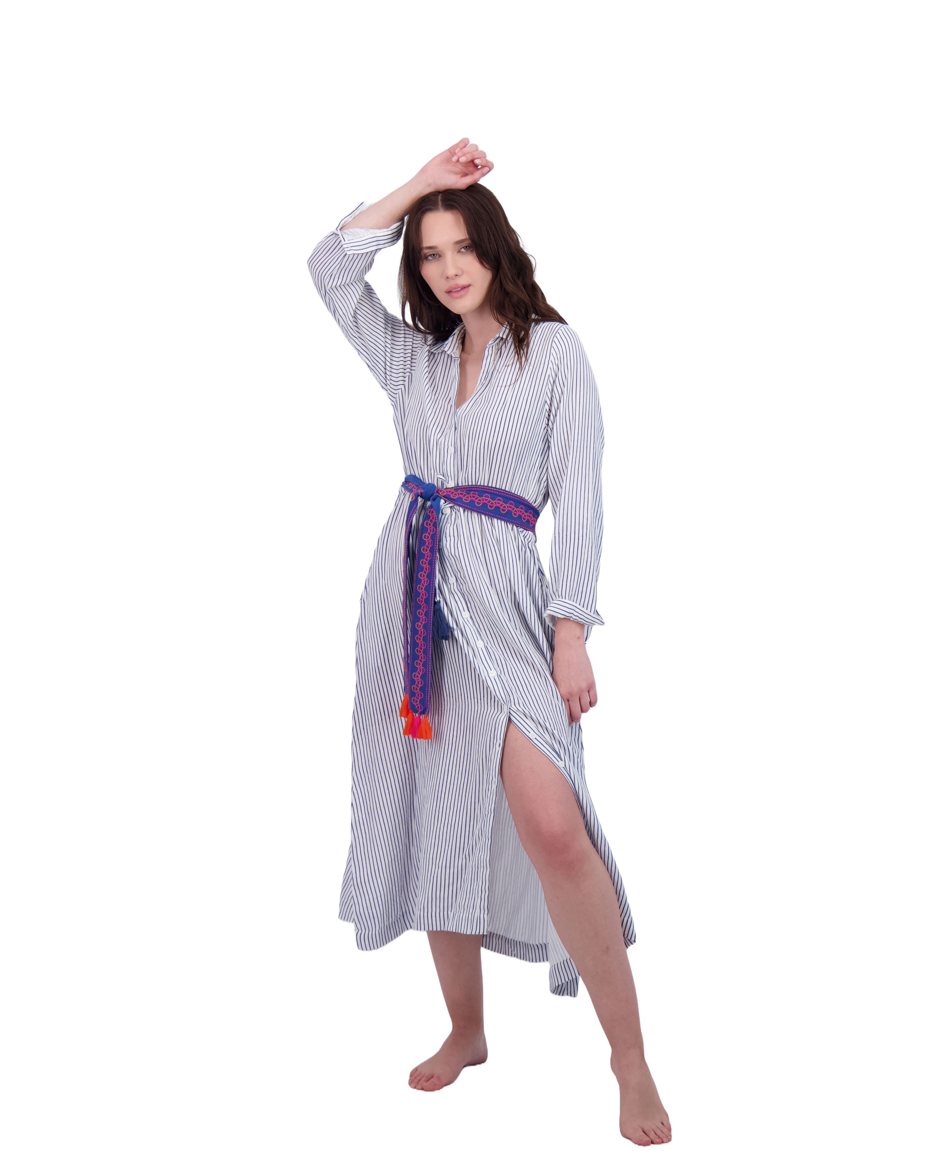Anais Women's Button Front Shirtdress Marine Stripe
