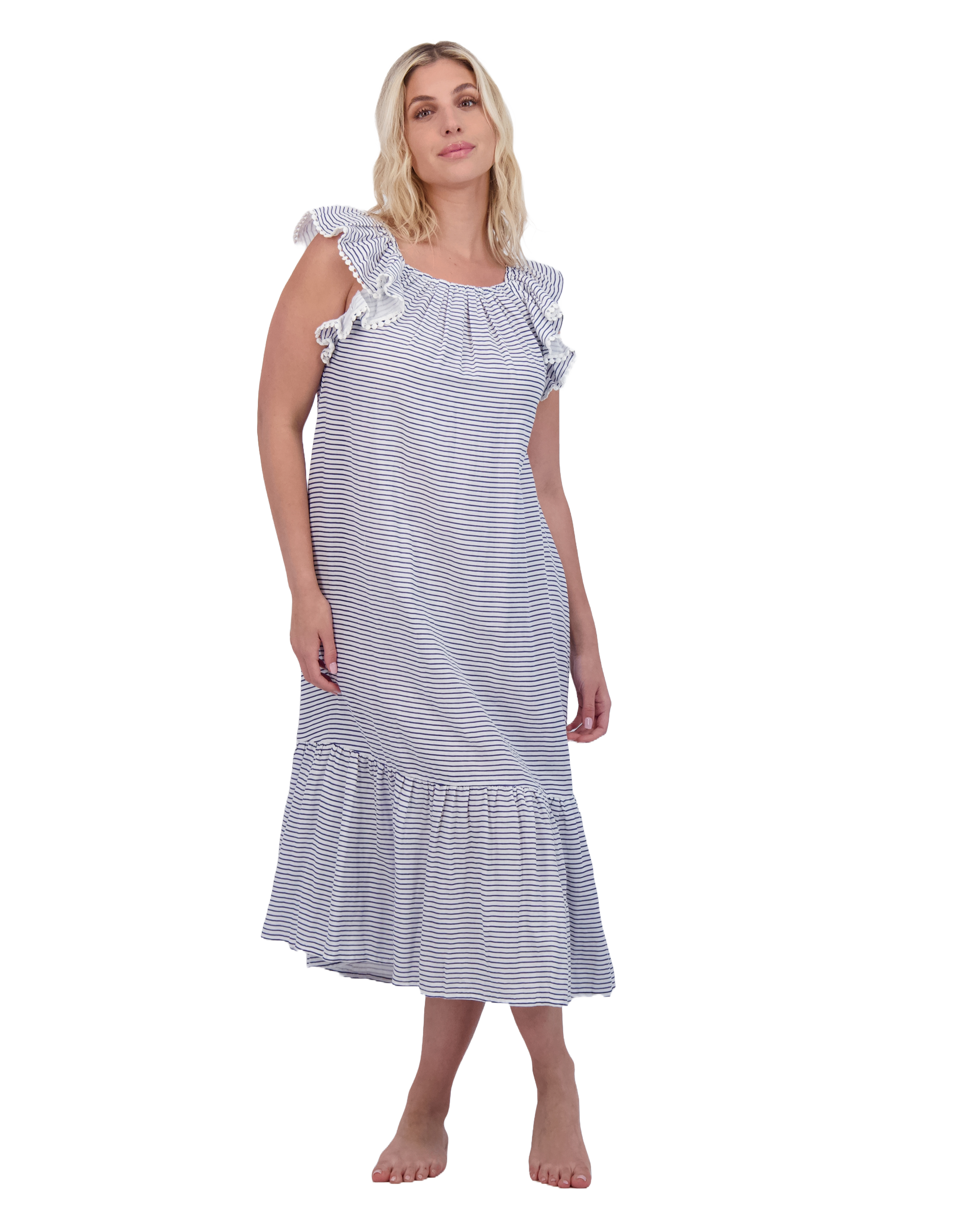 Eva Women's Ruffle Sundress Marine Stripe